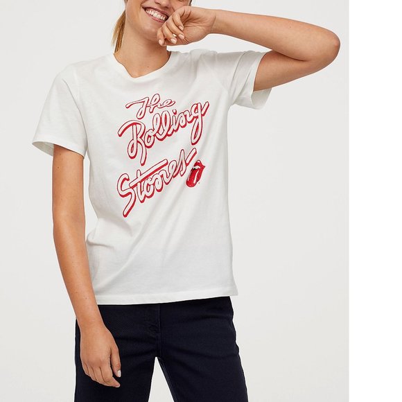 The Rolling Stones Logo rock Official H&M T-Shirt S runs bigger NWT - Picture 1 of 4